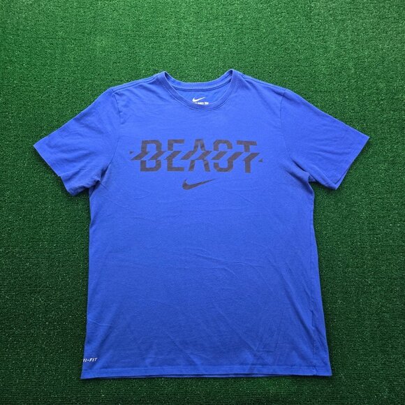 Nike Tshirt Mens Large Blue Beast Dri Fit Short Sleeve Athletic Fit Casual - Picture 1 of 8